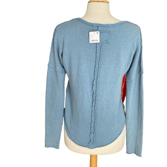 NWT We The Free Come & Get It Sweater Blue Raw Edge Slouchy Lagenlook Grunge-S - Picture 8 of 16